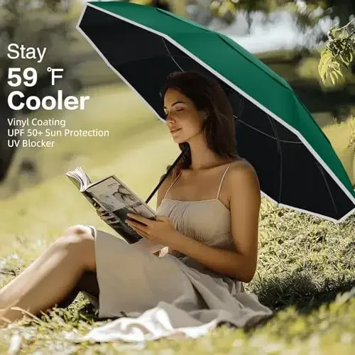 Trenovo Windproof Trave Inverted Umbrella With Reflective Stripe, Reverse Compact Umbrellas for Rain, Portable Large Folding Sun UV Automatic Upside Down Umbrella for Car Backpack - 5