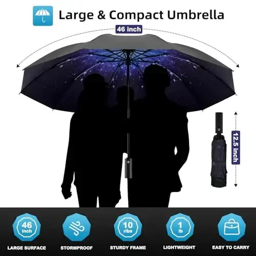 Trenovo Windproof Trave Inverted Umbrella With Reflective Stripe, Reverse Compact Umbrellas for Rain, Portable Large Folding Sun UV Automatic Upside Down Umbrella for Car Backpack - 2