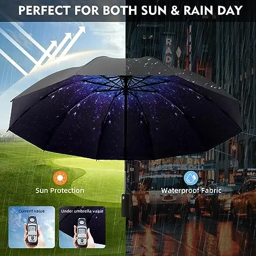 Trenovo Windproof Trave Inverted Umbrella With Reflective Stripe, Reverse Compact Umbrellas for Rain, Portable Large Folding Sun UV Automatic Upside Down Umbrella for Car Backpack - 3