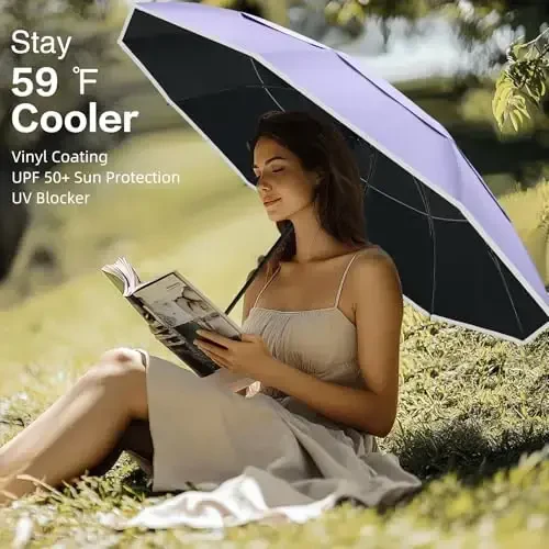 Trenovo Windproof Trave Inverted Umbrella With Reflective Stripe, Reverse Compact Umbrellas for Rain, Portable Large Folding Sun UV Automatic Upside Down Umbrella for Car Backpack - 5