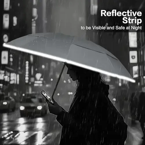 Trenovo Windproof Trave Inverted Umbrella With Reflective Stripe, Reverse Compact Umbrellas for Rain, Portable Large Folding Sun UV Automatic Upside Down Umbrella for Car Backpack - 6