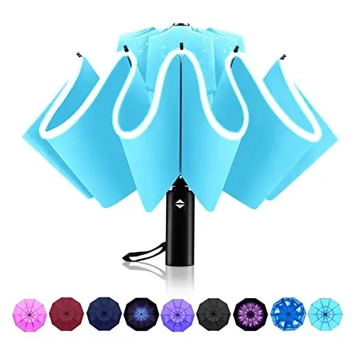 Trenovo Windproof Trave Inverted Umbrella With Reflective Stripe, Reverse Compact Umbrellas for Rain, Portable Large Folding Sun UV Automatic Upside Down Umbrella for Car Backpack - 1