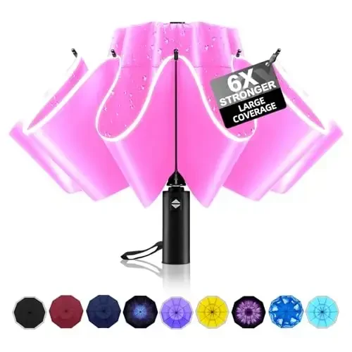 Trenovo Windproof Trave Inverted Umbrella With Reflective Stripe, Reverse Compact Umbrellas for Rain, Portable Large Folding Sun UV Automatic Upside Down Umbrella for Car Backpack 