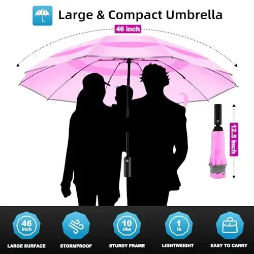 Trenovo Windproof Trave Inverted Umbrella With Reflective Stripe, Reverse Compact Umbrellas for Rain, Portable Large Folding Sun UV Automatic Upside Down Umbrella for Car Backpack - TRENOVO (1)