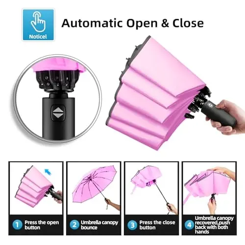 Trenovo Windproof Trave Inverted Umbrella With Reflective Stripe, Reverse Compact Umbrellas for Rain, Portable Large Folding Sun UV Automatic Upside Down Umbrella for Car Backpack - 5