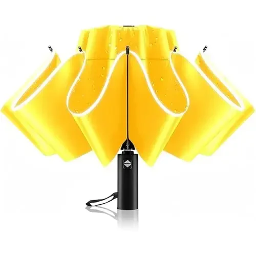 Trenovo Windproof Trave Inverted Umbrella With Reflective Stripe, Reverse Compact Umbrellas for Rain, Portable Large Folding Sun UV Automatic Upside Down Umbrella for Car Backpack 