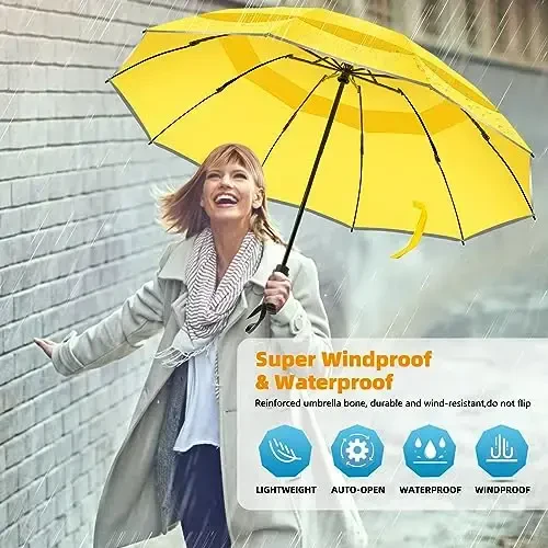 Trenovo Windproof Trave Inverted Umbrella With Reflective Stripe, Reverse Compact Umbrellas for Rain, Portable Large Folding Sun UV Automatic Upside Down Umbrella for Car Backpack - 6