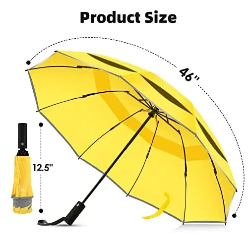 Trenovo Windproof Trave Inverted Umbrella With Reflective Stripe, Reverse Compact Umbrellas for Rain, Portable Large Folding Sun UV Automatic Upside Down Umbrella for Car Backpack - 2