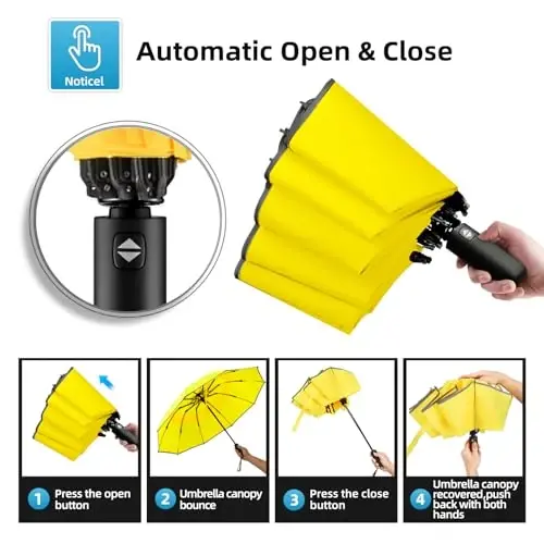 Trenovo Windproof Trave Inverted Umbrella With Reflective Stripe, Reverse Compact Umbrellas for Rain, Portable Large Folding Sun UV Automatic Upside Down Umbrella for Car Backpack - 5