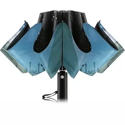 Trenovo Windproof Trave Inverted Umbrella With Reflective Stripe, Reverse Compact Umbrellas for Rain, Portable Large Folding Sun UV Automatic Upside Down Umbrella for Car Backpack 