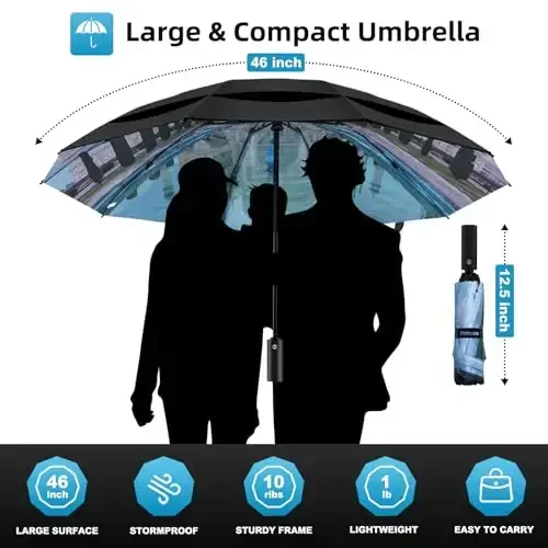 Trenovo Windproof Trave Inverted Umbrella With Reflective Stripe, Reverse Compact Umbrellas for Rain, Portable Large Folding Sun UV Automatic Upside Down Umbrella for Car Backpack - 3