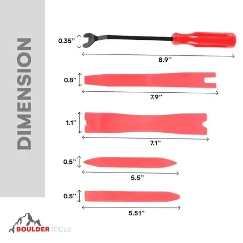 Tresalto Auto Trim Removal Tool Kit (No Scratch Plastic Pry Kit), Door Panel Removal Tool, Car Clips, Push Rivets, Molding, Dashboards, Interior Trim Tools, Red - 3