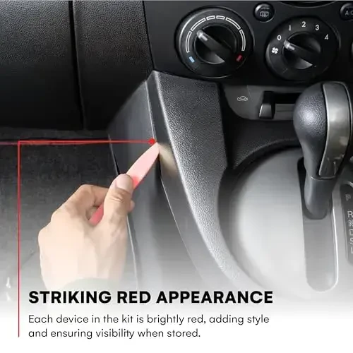 Tresalto Auto Trim Removal Tool Kit (No Scratch Plastic Pry Kit), Door Panel Removal Tool, Car Clips, Push Rivets, Molding, Dashboards, Interior Trim Tools, Red - 4