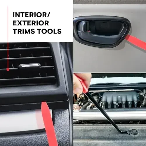Tresalto Auto Trim Removal Tool Kit (No Scratch Plastic Pry Kit), Door Panel Removal Tool, Car Clips, Push Rivets, Molding, Dashboards, Interior Trim Tools, Red - 6
