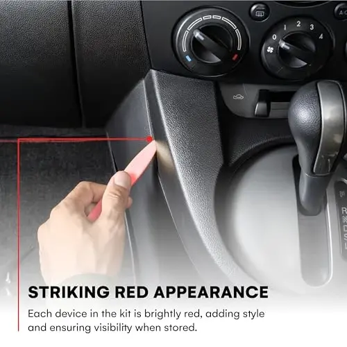 Tresalto Auto Trim Removal Tool Kit (No Scratch Plastic Pry Kit), Door Panel Removal Tool, Car Clips, Push Rivets, Molding, Dashboards, Interior Trim Tools, Red - 4