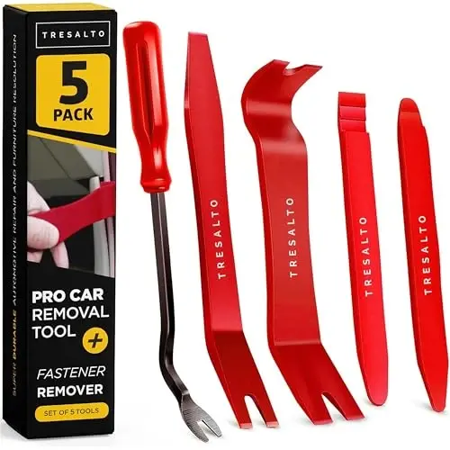 Tresalto Auto Trim Removal Tool Kit (No Scratch Plastic Pry Kit), Door Panel Removal Tool, Car Clips, Push Rivets, Molding, Dashboards, Interior Trim Tools, Red - 1