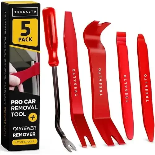 Tresalto Auto Trim Removal Tool Kit (No Scratch Plastic Pry Kit), Door Panel Removal Tool, Car Clips, Push Rivets, Molding, Dashboards, Interior Trim Tools, Red - TRESALTO