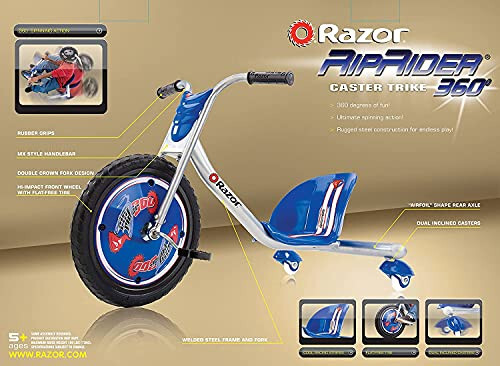 Трёхколёсный велосипед Razor RipRider 360 с поворотным колесом - Синий - 11