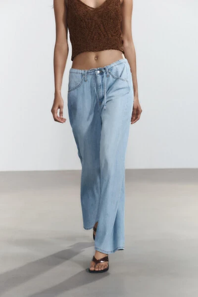 TRF BURMALI IPPLI SUYUQ DENIM SHIM - Ochiq ko'k - zara (1)