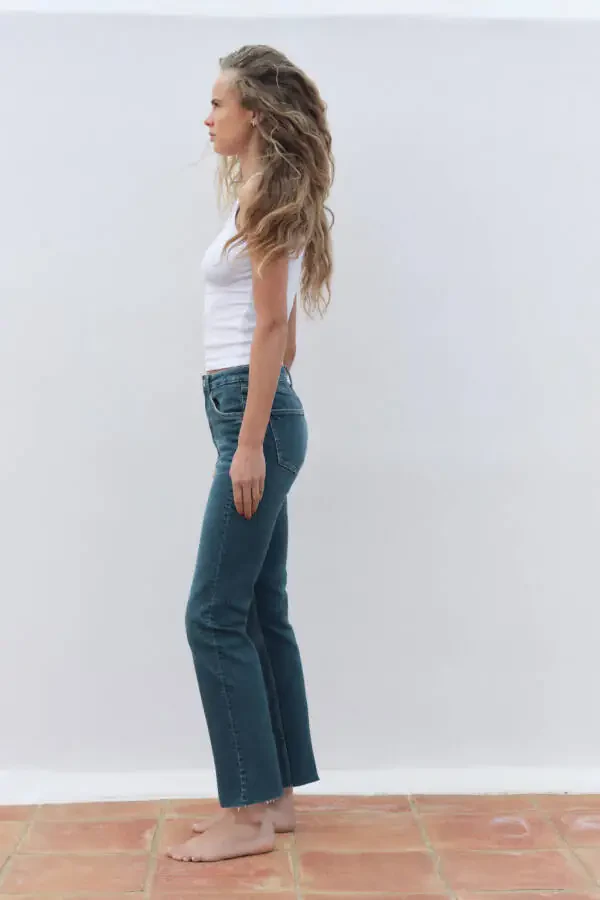 TRF CROPPED FLARE HIGH WAIST JEANS-NAVY - 3