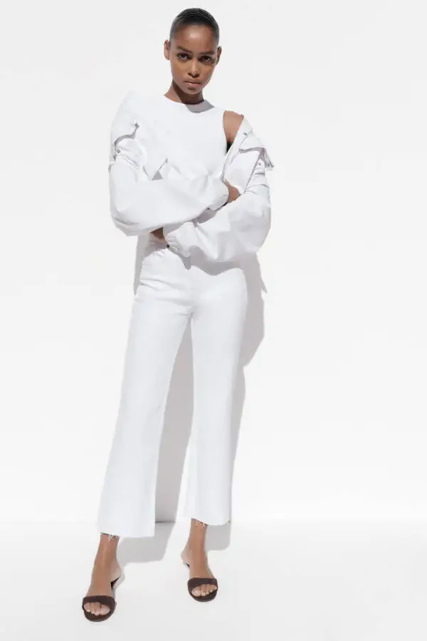 TRF CROPPED FLARE HIGH WAIST JEANS-White - 3