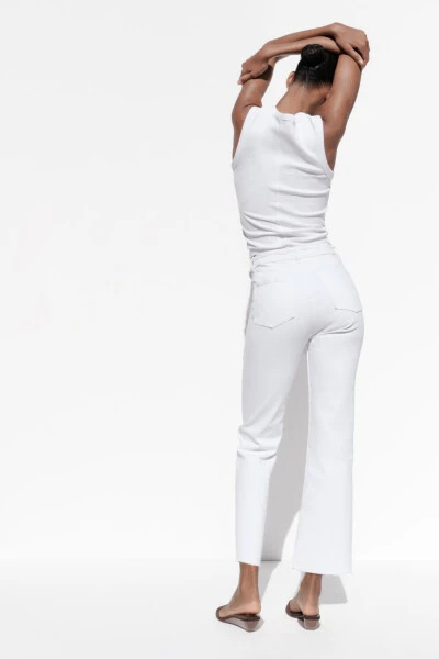 TRF CROPPED FLARE HIGH WAIST JEANS-White - 5