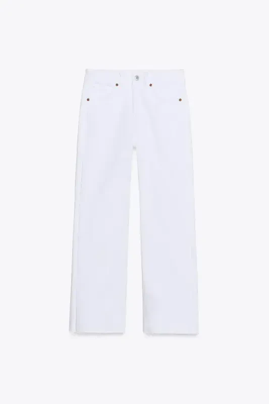 TRF CROPPED FLARE HIGH WAIST JEANS-White - 4