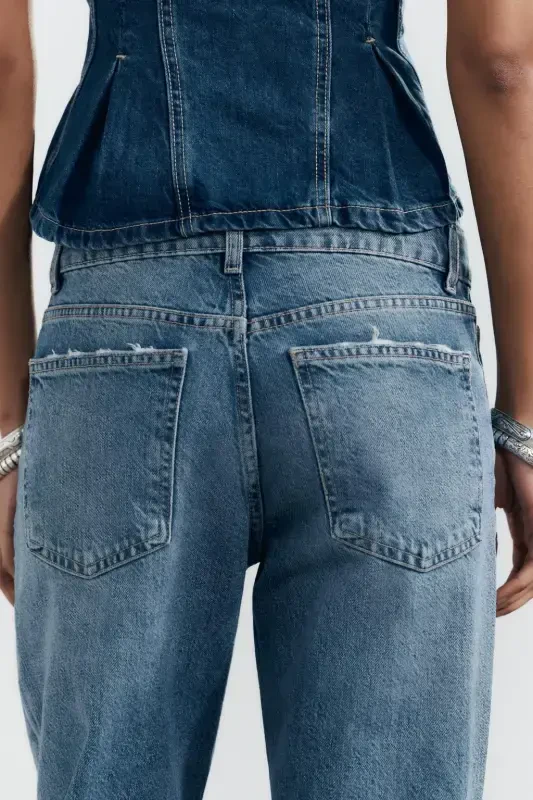 TRF GENİŞ PAÇA ORTA BEL JEAN-Mavi - 4