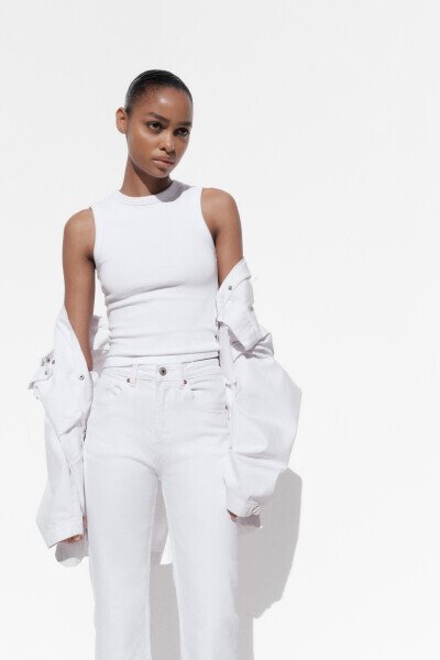 TRF CROPPED FLARE YÜKSEK BEL JEAN-Beyaz - 4