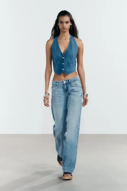 TRF LOW WAIST WIDE LEG JEANS-Light blue - ZARA