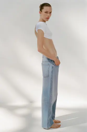 TRF MID-RISE WIDE LEG BALLOON JEANS-Light blue - 3