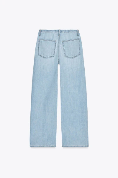 TRF RUCHED DRAWSTRING FLOWY DENIM PANTS-Light blue - 7