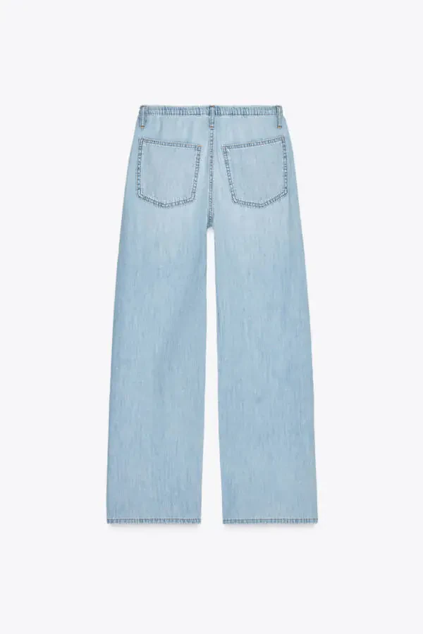 TRF RUCHED DRAWSTRING FLOWY DENIM PANTS-Light blue - 7