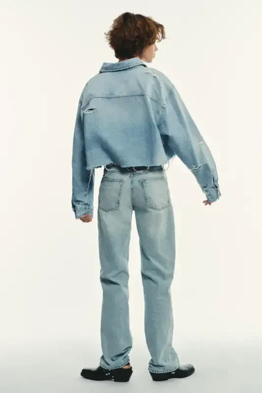 TRF СРЕДНЯЯ ПОСАДКА WIDE-LEG JEAN-Светло-голубой - 5