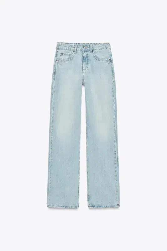 TRF СРЕДНЯЯ ПОСАДКА WIDE-LEG JEAN-Светло-голубой - 6