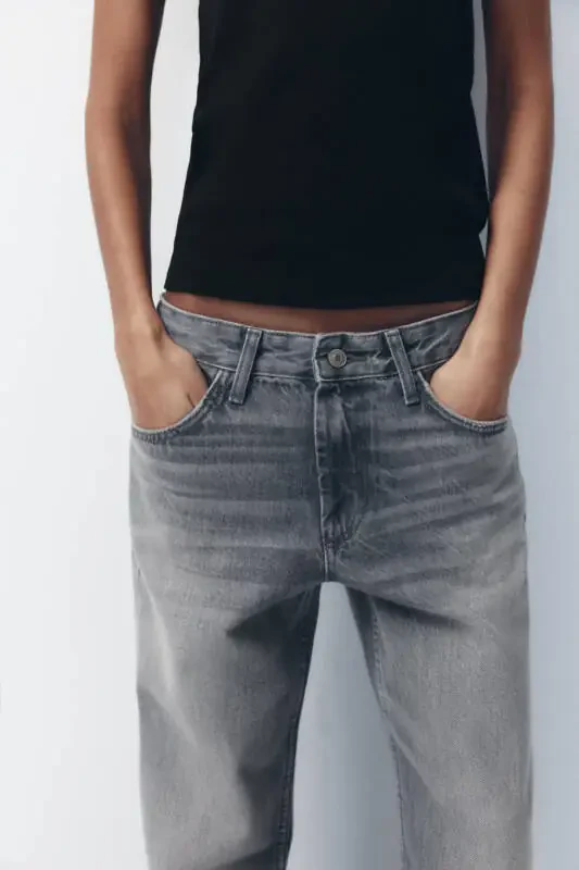 TRF TOʻLIQ UZUNLIKDAGI OʻRTA BEL KENG OYOQLI JINSI - Kulrang - 4