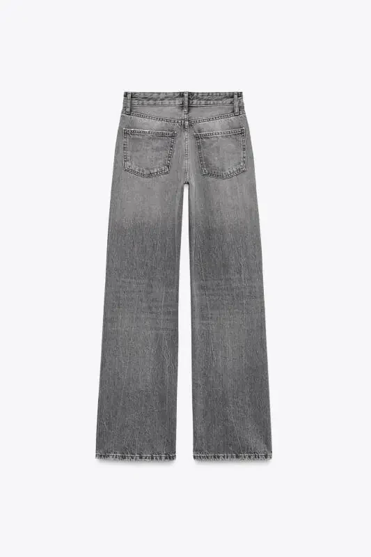 TRF TOʻLIQ UZUNLIKDAGI OʻRTA BEL KENG OYOQLI JINSI - Kulrang - 5