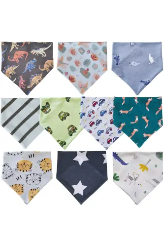 Triangle Bib, Cotton Saliva & Feeding Bibs, 10 Pieces - 3