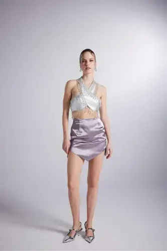 Triangle Cut Bright Satin Blaze Skirt Grey - 1