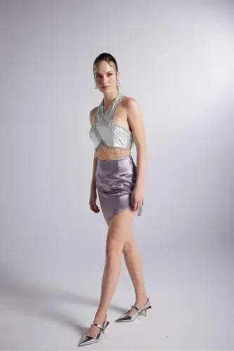 Triangle Cut Bright Satin Blaze Skirt Grey - 3