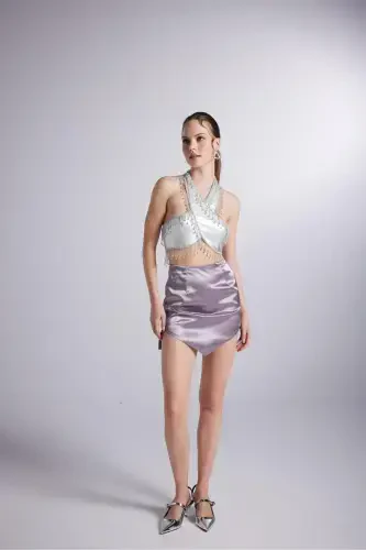 Triangle Cut Bright Satin Blaze Skirt Grey - 5