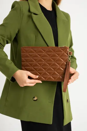 Triangle Patterned Portfolio Clutch Handbag-Brown 