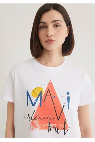 triangle printed istanbul white women's t-shirt - 4
