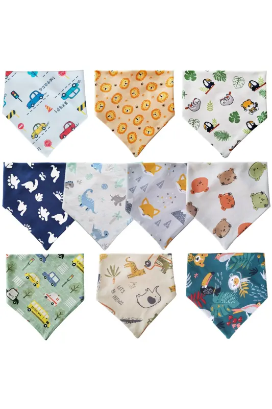 Triangle Scarf Knitted Drool & Feeding Bib 10 Pcs - BABY MINIK