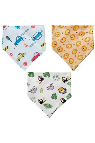 Triangle Scarf Knitted Drool & Feeding Bib 10 Pcs - BABY MINIK (1)