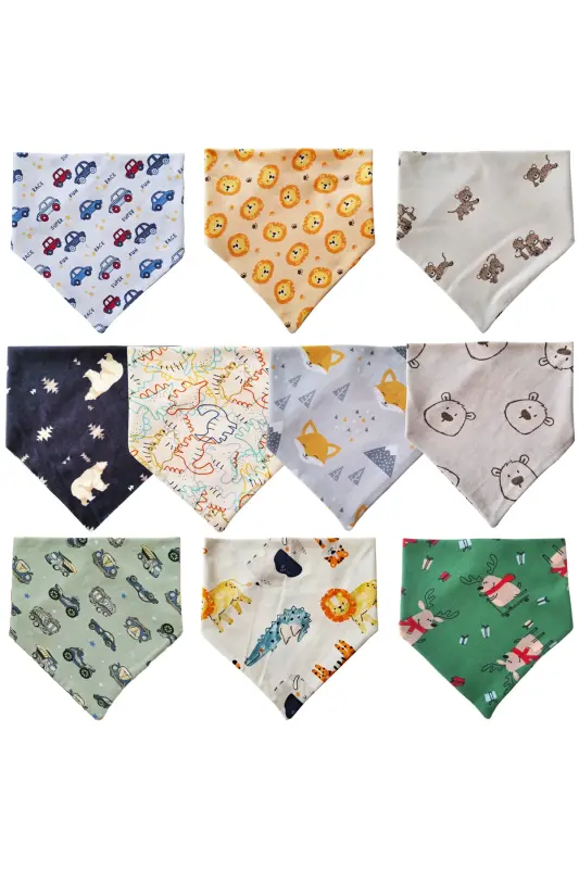 Triangle Scarf Knitted Drool & Feeding Bib 10 Pcs - BABY MINIK