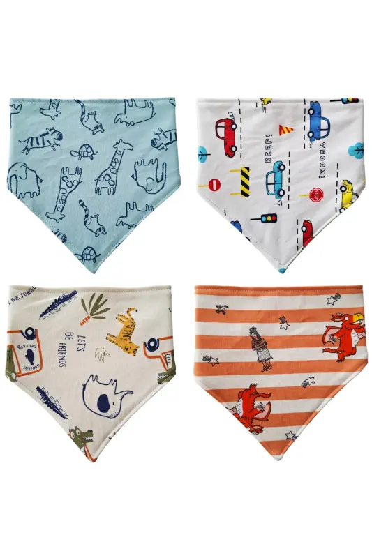 Triangle Scarf Knitted Liquid Proof Saliva And Food Bib 4 Pieces - 4