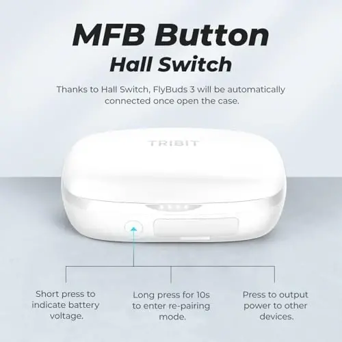 Tribit Wireless Earbuds, 110H Playtime Bluetooth 5.3 IPX8 Waterproof Call Noise Reduction Bluetooth Earbuds Headphones with Mic Earphone in-Ear Wireless Earphones, Flybuds 3 White - 3