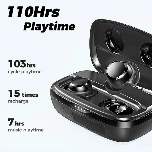 Tribit Wireless Earbuds, 110H Playtime Bluetooth 5.3 IPX8 Waterproof Touch Control True Wireless Bluetooth Earbuds with Mic Earphones in-Ear Deep Bass Built-in Mic Bluetooth Headphones, FlyBuds 3 - TRIBIT