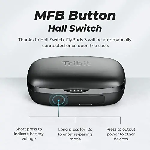 Tribit Wireless Earbuds, 110H Playtime Bluetooth 5.3 IPX8 Waterproof Touch Control True Wireless Bluetooth Earbuds with Mic Earphones in-Ear Deep Bass Built-in Mic Bluetooth Headphones, FlyBuds 3 - 4